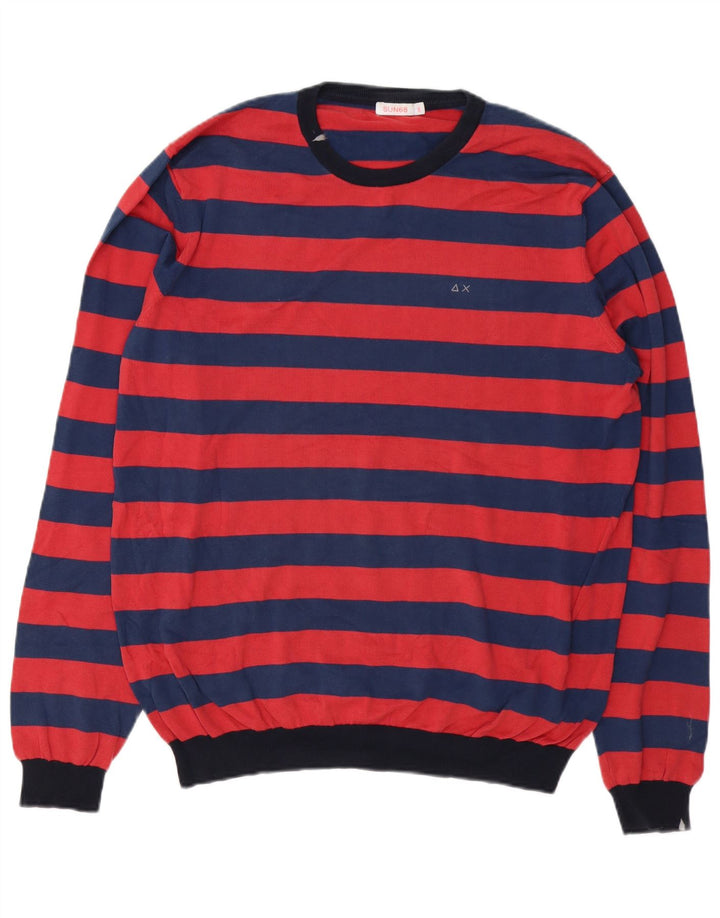 Maglione maglione girocollo da uomo Sun68 2XL cotone a righe rosse