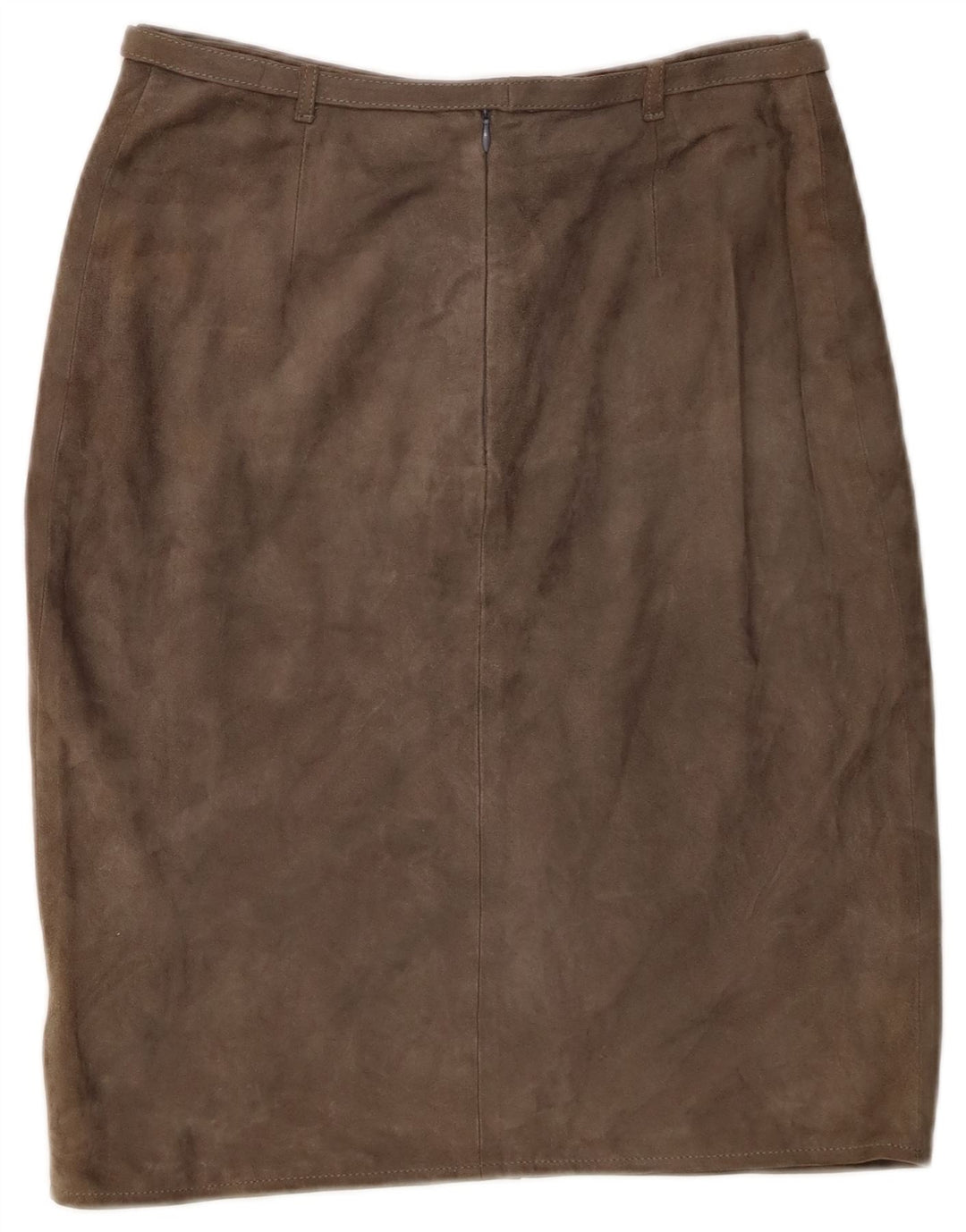 Gonna vintage in pelle scamosciata da donna IT 44 media W26 in pelle kaki