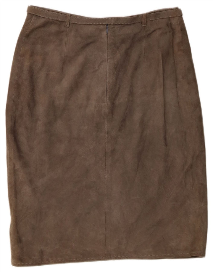 Gonna vintage in pelle scamosciata da donna IT 44 media W26 in pelle kaki