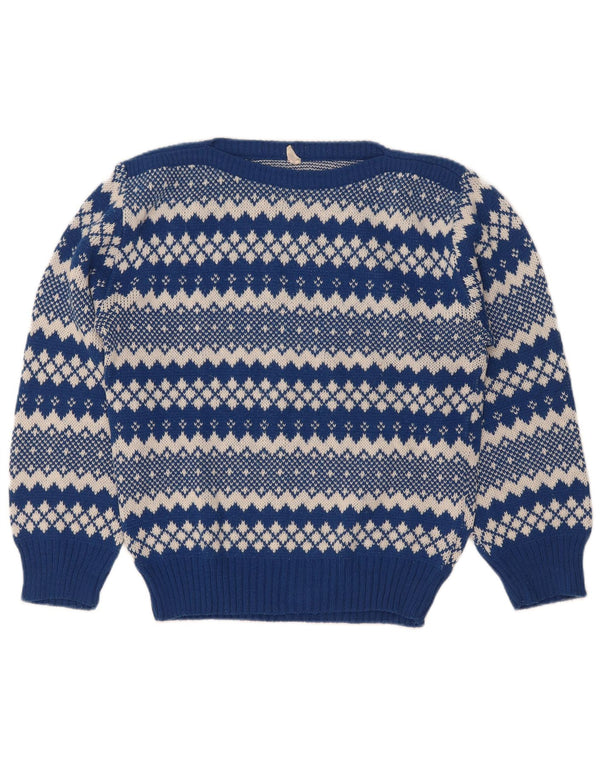 Maglione vintage da donna con scollo a barca UK 12 Blu medio Fair Isle