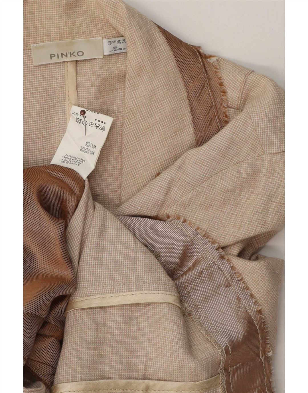 Giacca blazer a 3 bottoni da donna Pinko UK 8 piccola in cotone beige