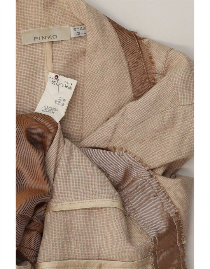 Giacca blazer a 3 bottoni da donna Pinko UK 8 piccola in cotone beige