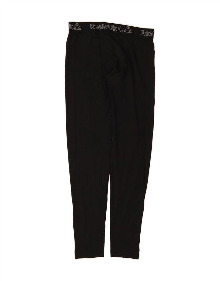 REEBOK Womens High Waist Graphic Leggings UK 12 Medium  Black Polyester Vintage Reebok and Second-Hand Reebok from Messina Hembry 