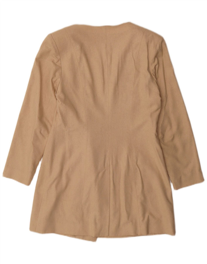 Giacca blazer vintage da donna a 1 bottone con linea lunga UK 10 piccola seta beige
