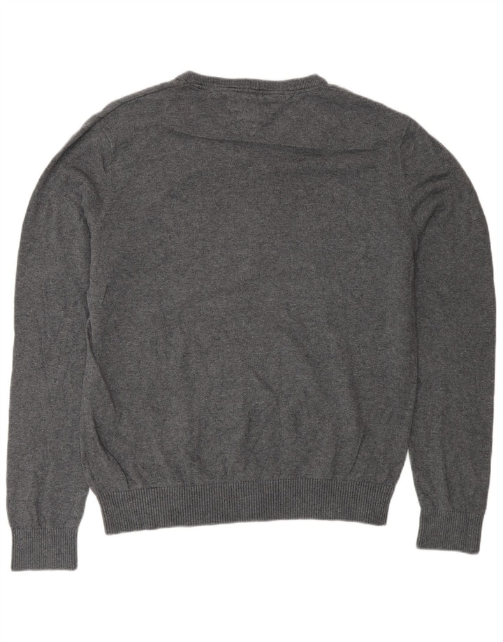 Tommy Hilfiger Uomo Maglione con scollo a V Maglione grigio medio a rombi/cotone diamante