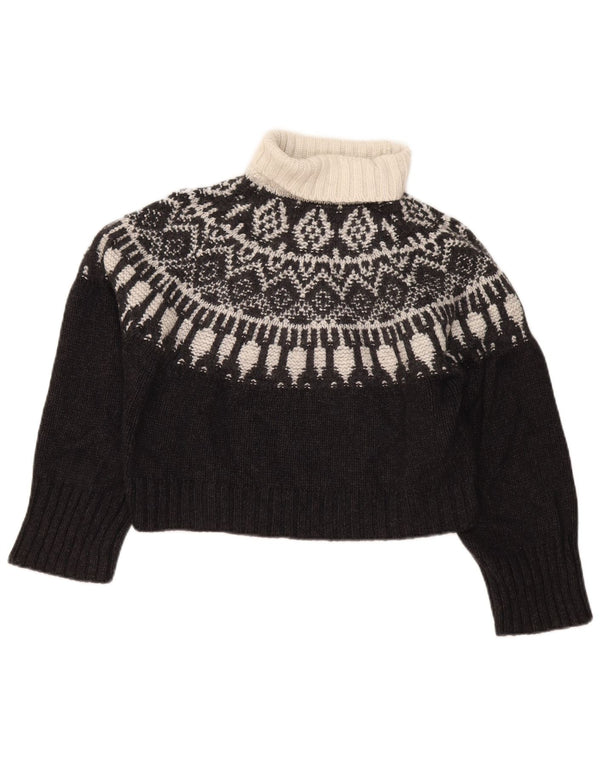 Massimo Dutti Maglione corto da donna con collo alto e collo alto UK 6 XS Nero Fair Isle