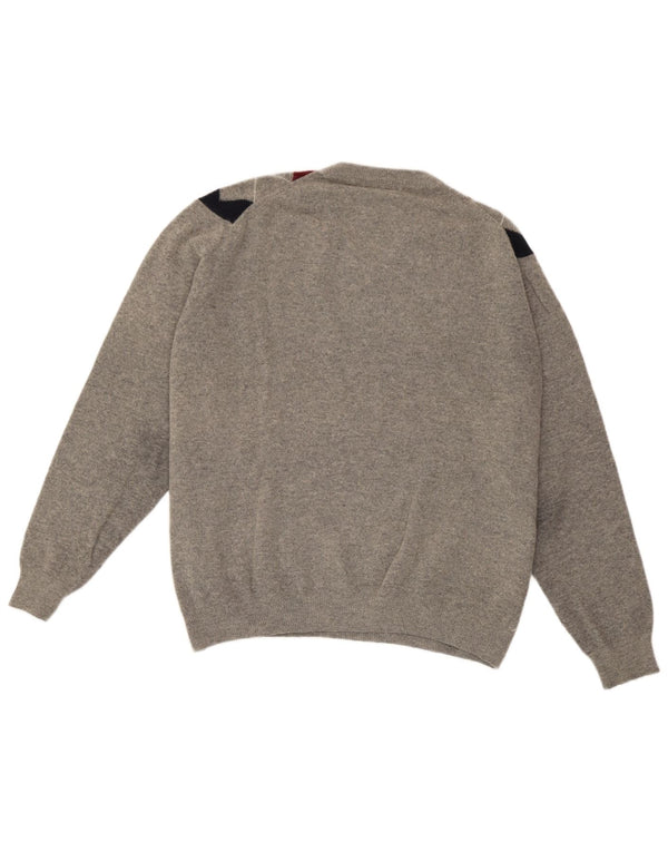 Maglione da uomo con scollo a V Rifle, grande lana grigia a rombi/diamante