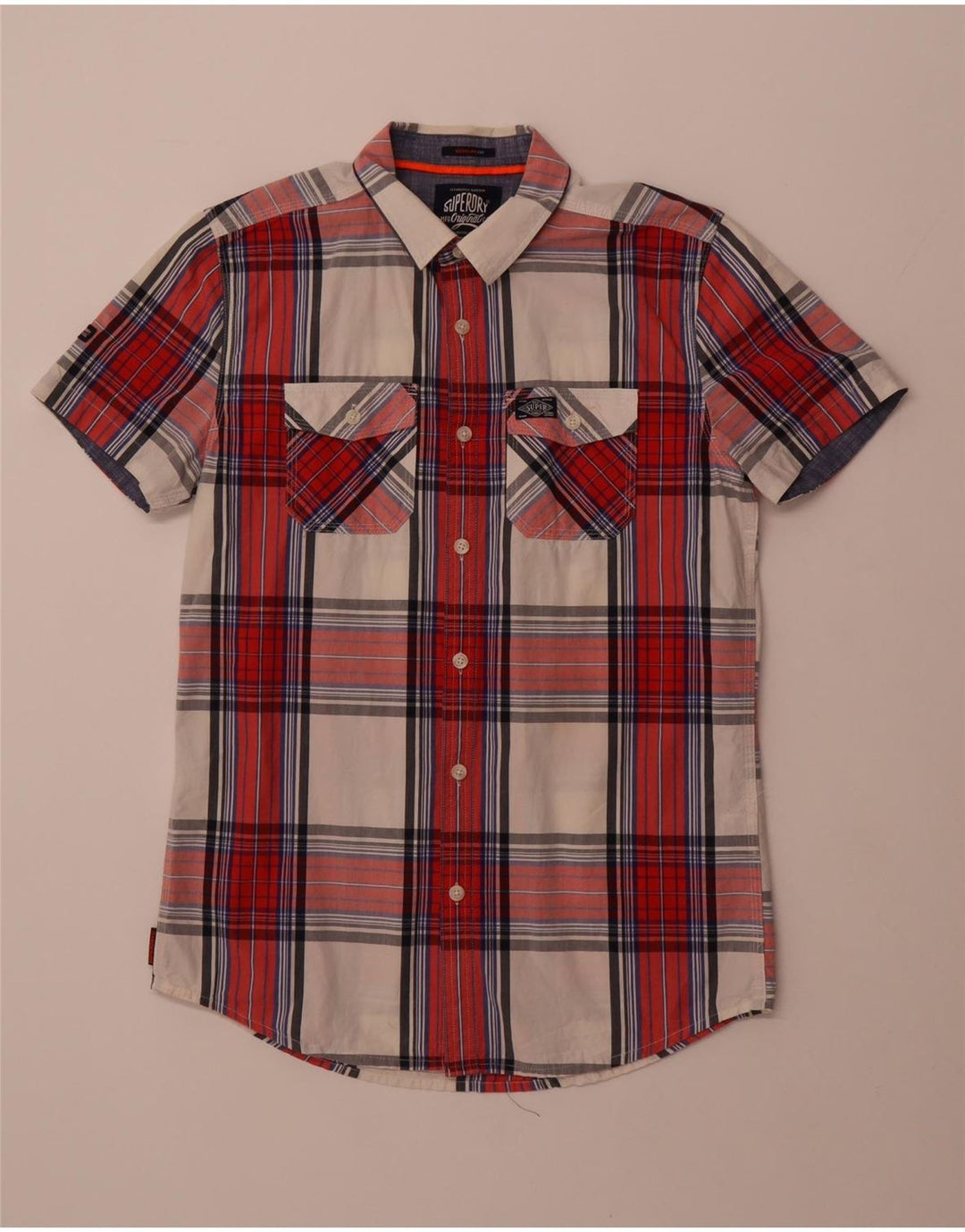 Camicia a maniche corte da uomo vestibilità regolare SUPERDRY in cotone a quadri rosso medio