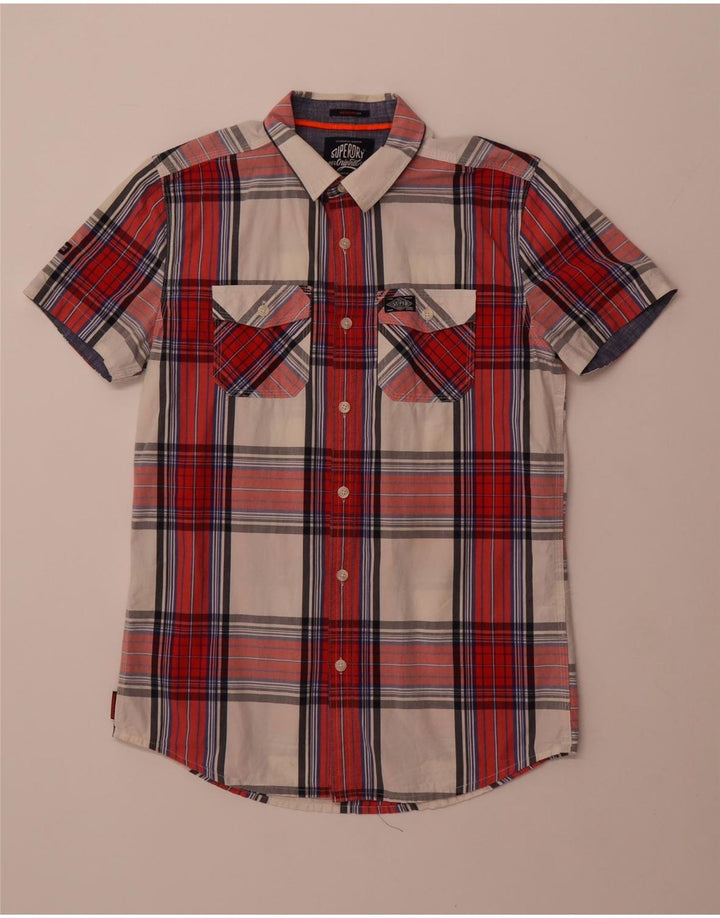 Camicia a maniche corte da uomo vestibilità regolare SUPERDRY in cotone a quadri rosso medio