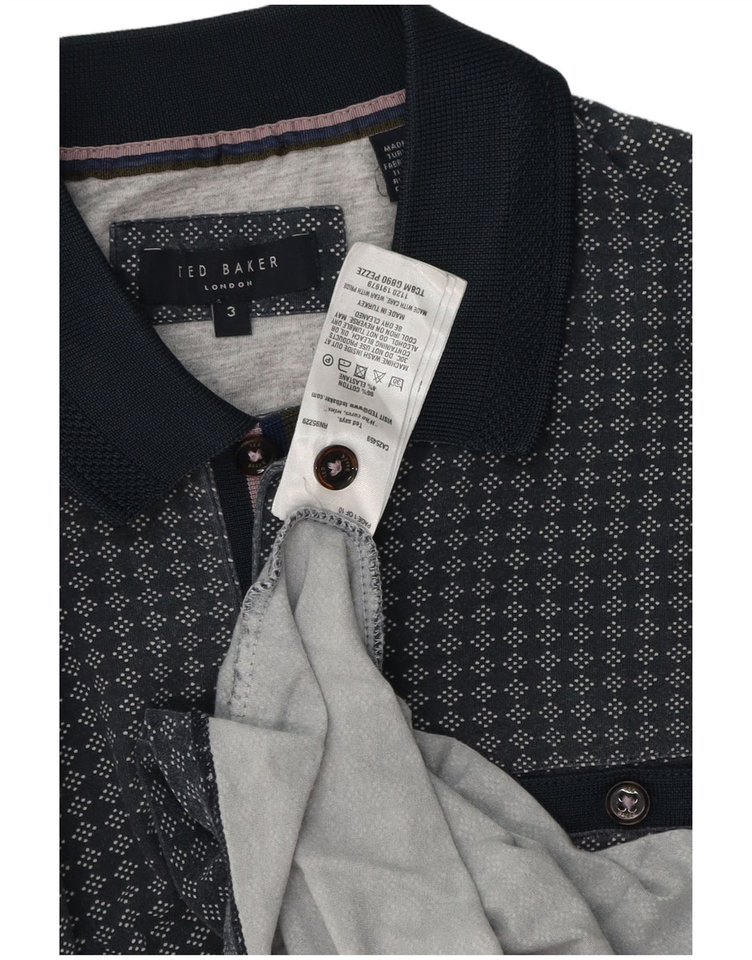 Polo da uomo Ted Baker taglia 3 media blu navy geometrica