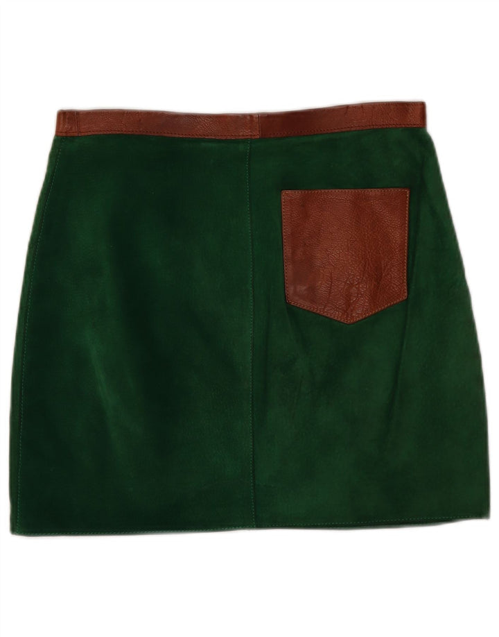 Minigonna vintage da donna in pelle scamosciata W30 verde medio