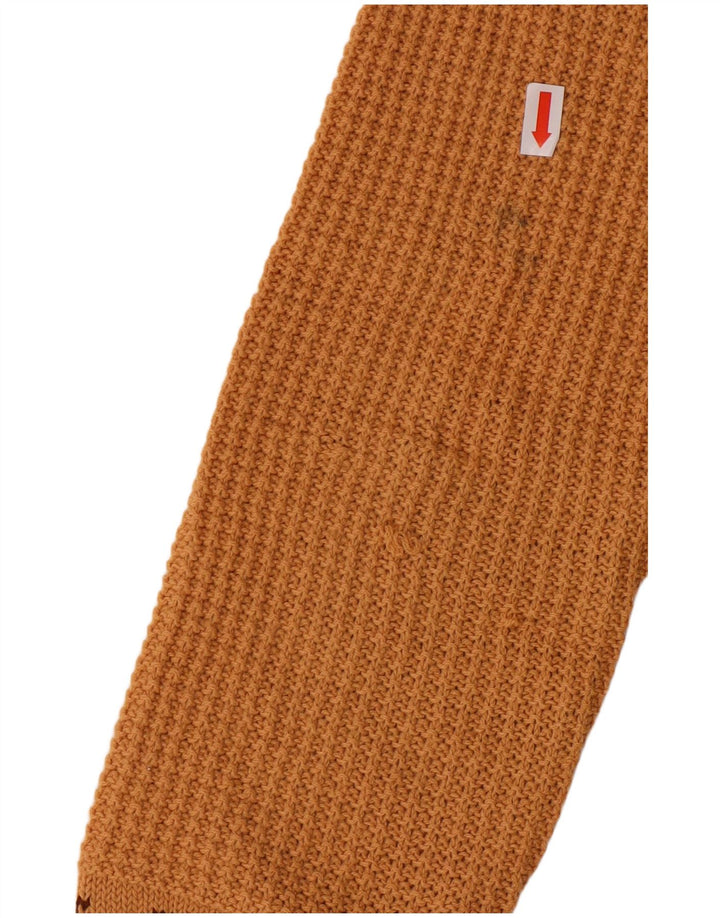 Maglione maglione con scollo a V da donna VINTAGE UK 10 Piccolo marrone geometrico