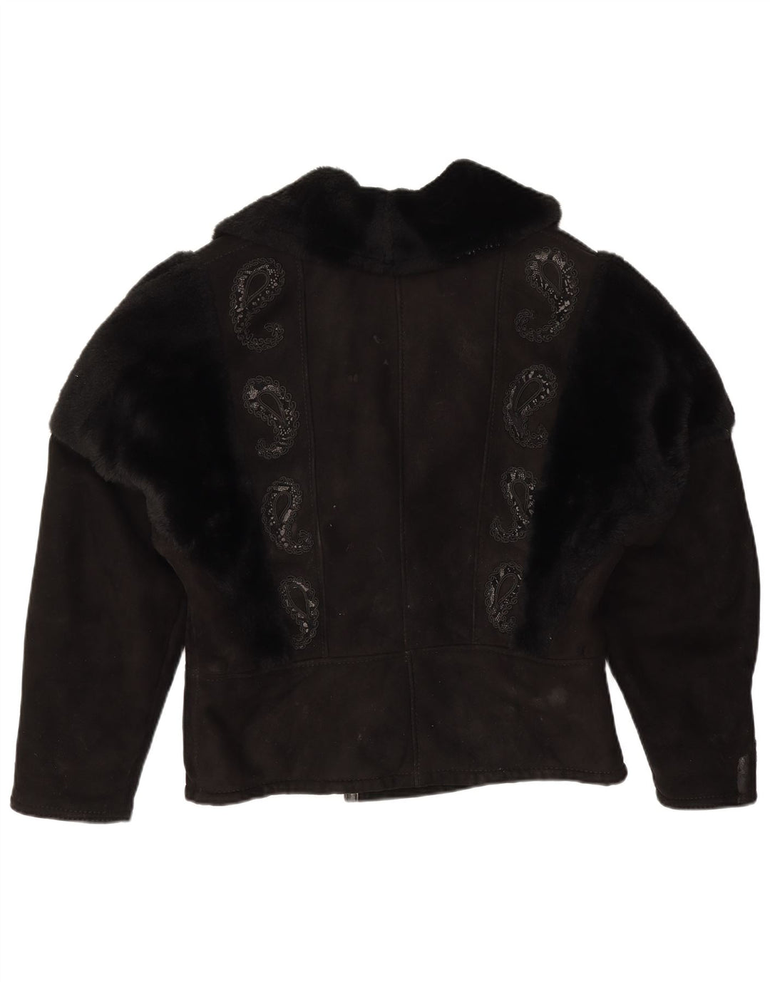 Giacca vintage in shearling da donna UK 18 XL Nero Paisley