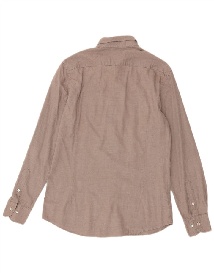 Camicia Uomo Massimo Dutti Cotone Gessato Marrone Medio