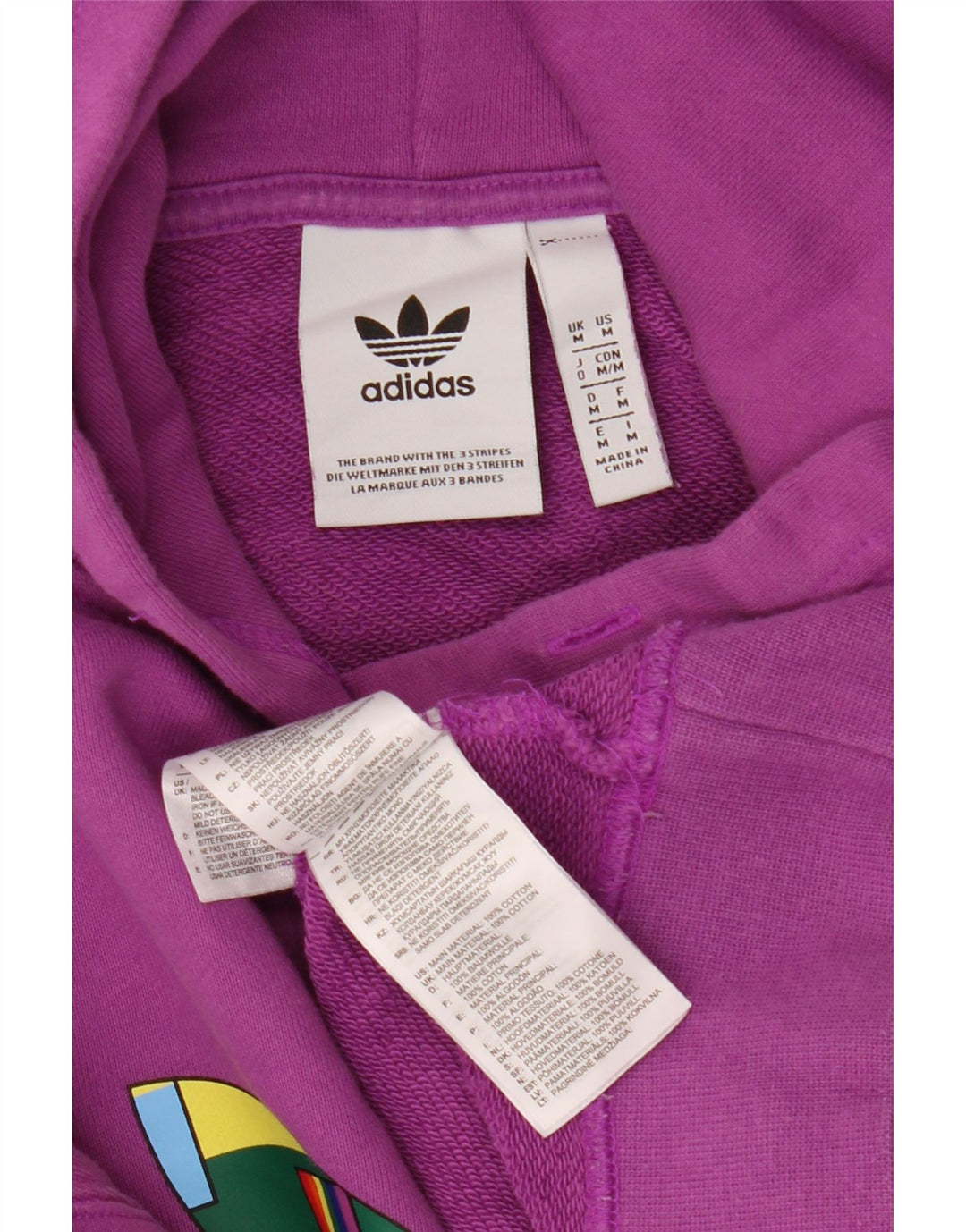 Maglione con cappuccio grafico oversize da uomo Adidas in cotone viola medio