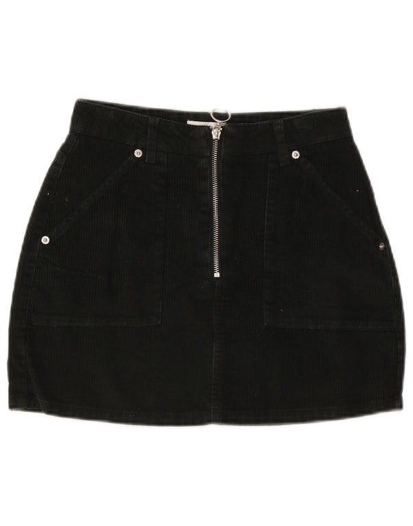 Topshop Womens Petite Mini Corduroy Skirt UK 6 XS W24  Black Cotton