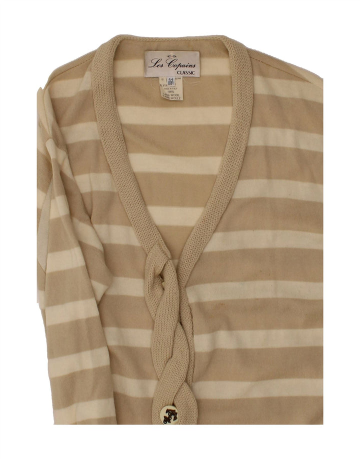 LES COPAINS Womens Cardigan Sweater IT 44 Medium Beige Striped Classic Vintage Les Copains and Second-Hand Les Copains from Messina Hembry 