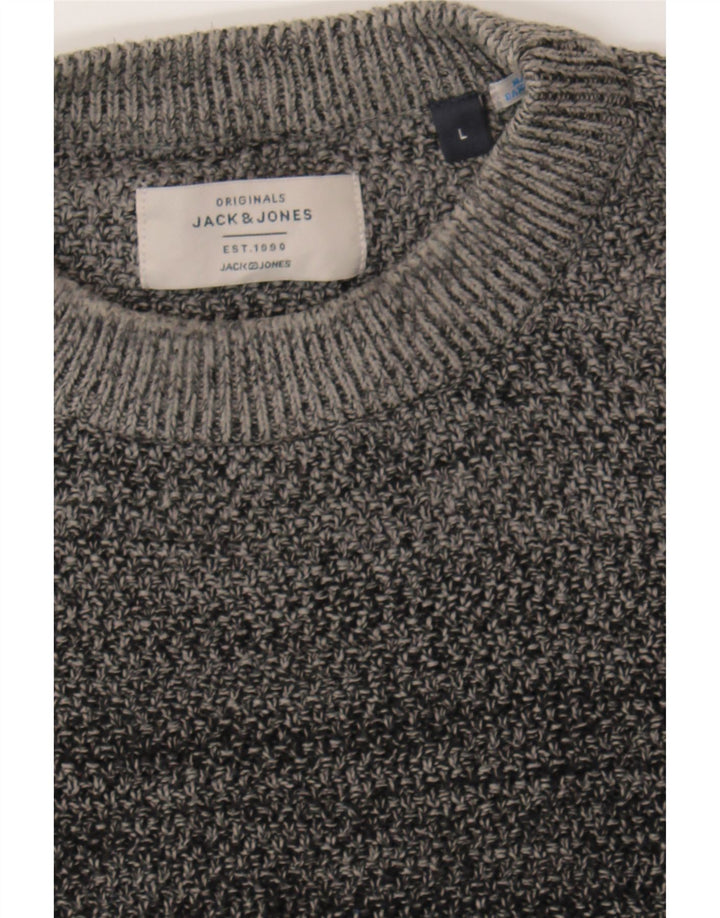 JACK & JONES Mens Crew Neck Jumper Sweater Large Grey Colourblock Cotton Vintage Jack & Jones and Second-Hand Jack & Jones from Messina Hembry 