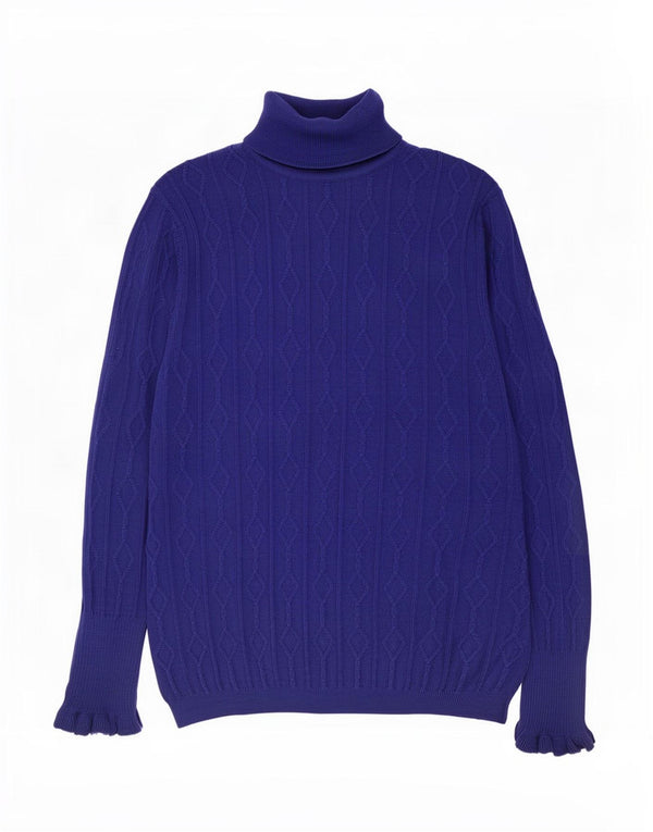 Maglione maglione collo alto da donna Viyella UK 18 XL lana blu navy