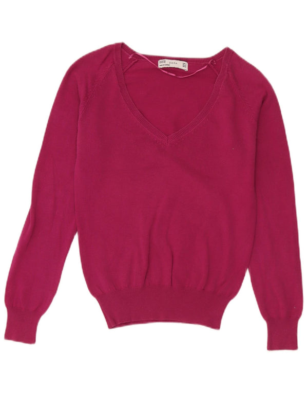 Maglione con scollo a V da donna Zara UK 12 Rosa medio