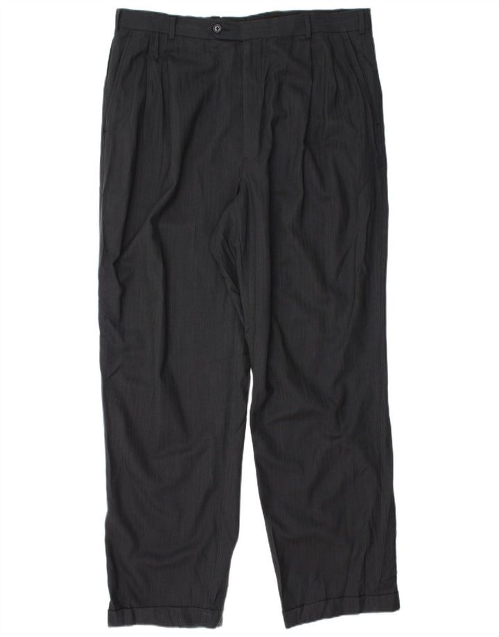 BROOKS BROTHERS Pantaloni da abito con pegging da uomo 346 W38 L33 Lana nera