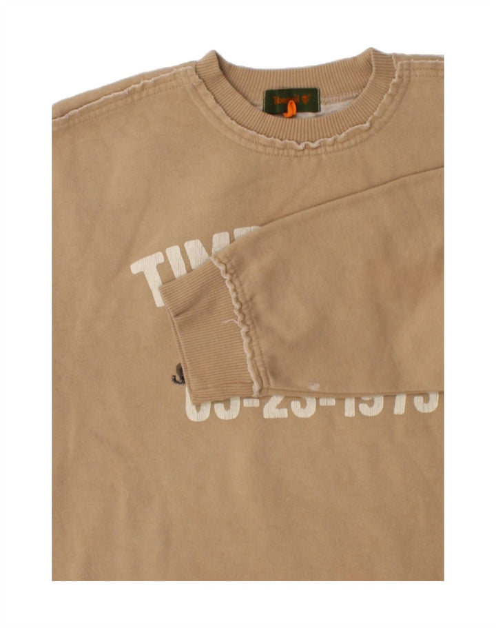 TIMBERLAND Boys Graphic Sweatshirt Jumper 12-13 Years Beige Vintage Timberland and Second-Hand Timberland from Messina Hembry 