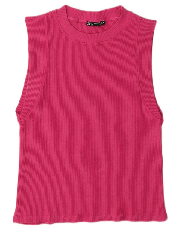 Canotta corta da donna Zara UK 14 grande in cotone rosa