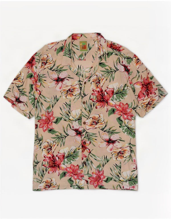Camicia a maniche corte da uomo vintage grande hawaiana floreale beige