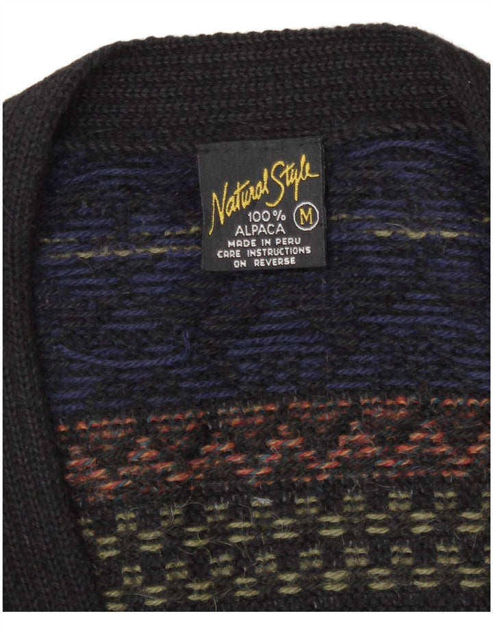 Maglione cardigan da uomo vintage in lana di alpaca Fair Isle multicolore medio