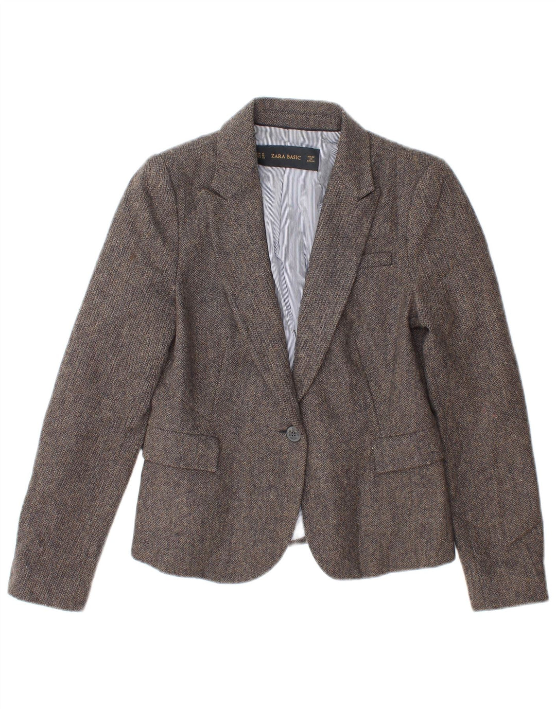 Giacca blazer a 1 bottone da donna Zara UK 12 Acetato a spina di pesce grigio medio
