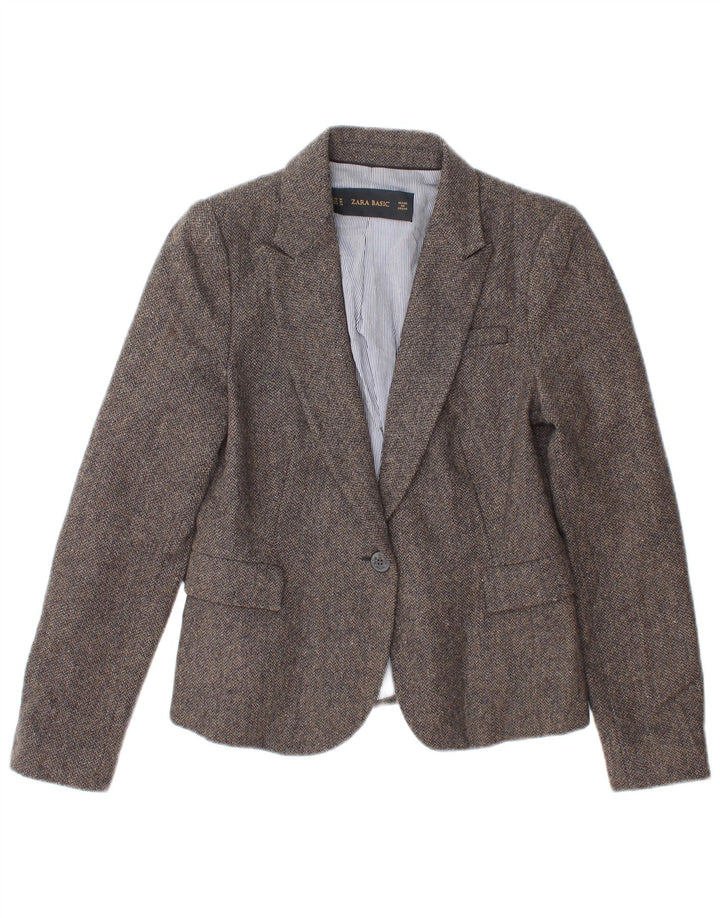 Giacca blazer a 1 bottone da donna Zara UK 12 Acetato a spina di pesce grigio medio