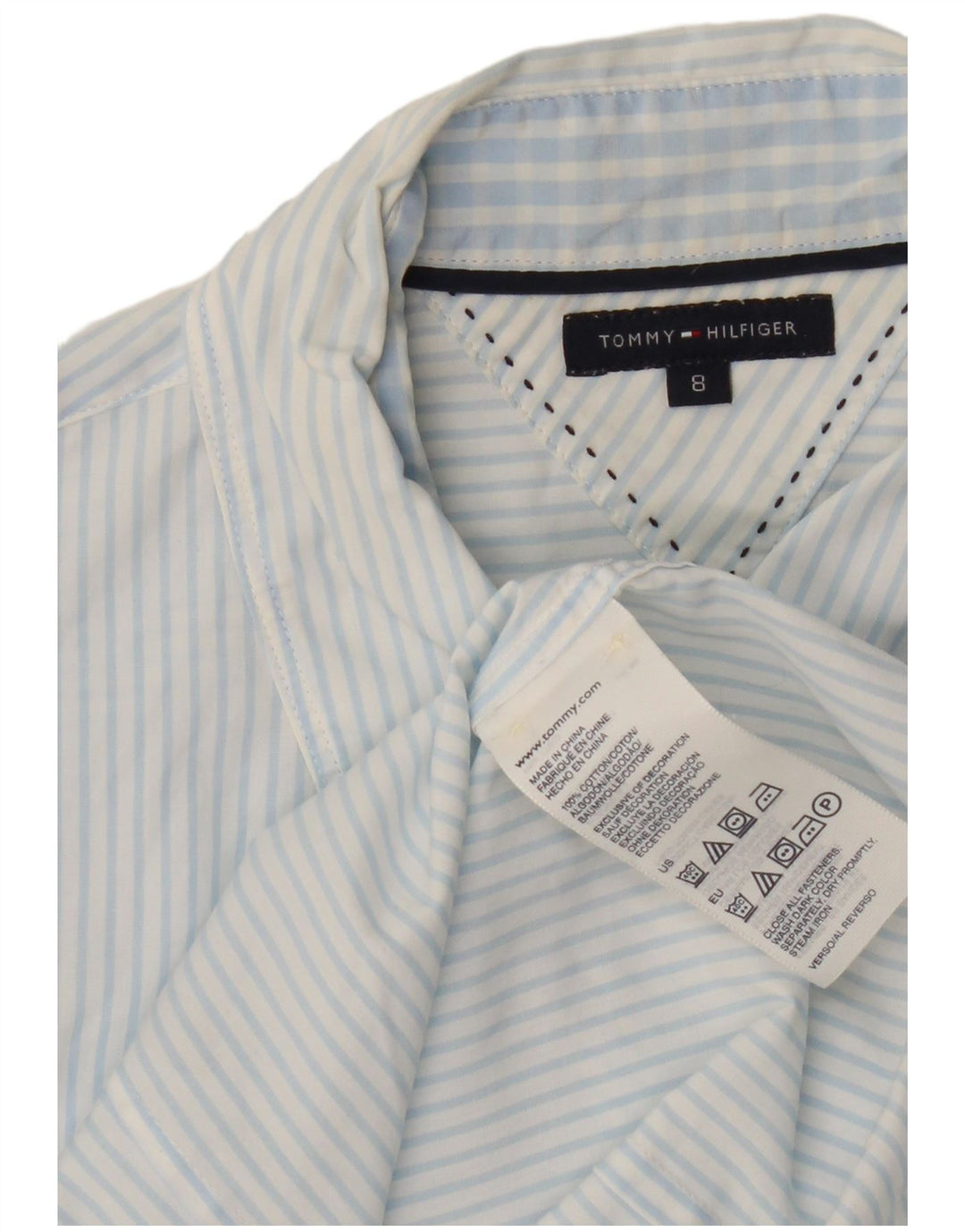 Camicia da donna Tommy Hilfiger US 8 cotone gessato blu medio