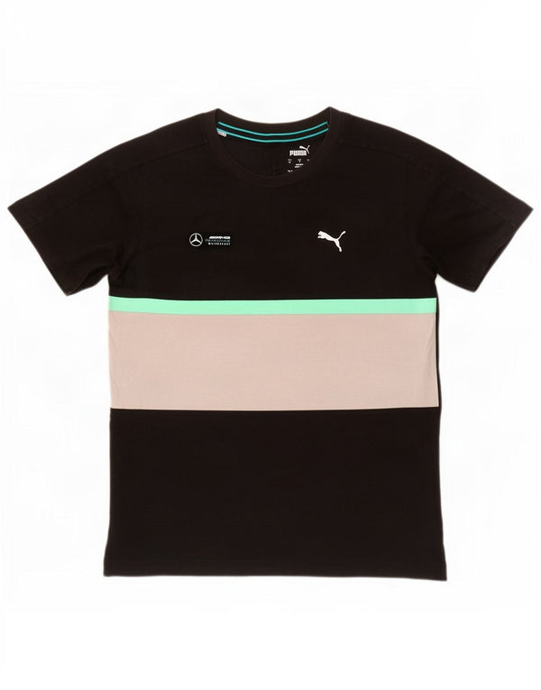 T-shirt grafica da uomo Puma Top Small in cotone color block nero