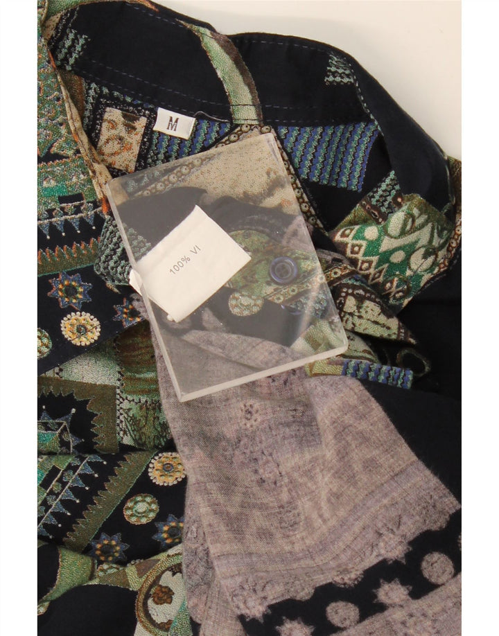 Camicia a maniche corte da uomo VINTAGE in viscosa patchwork nera media