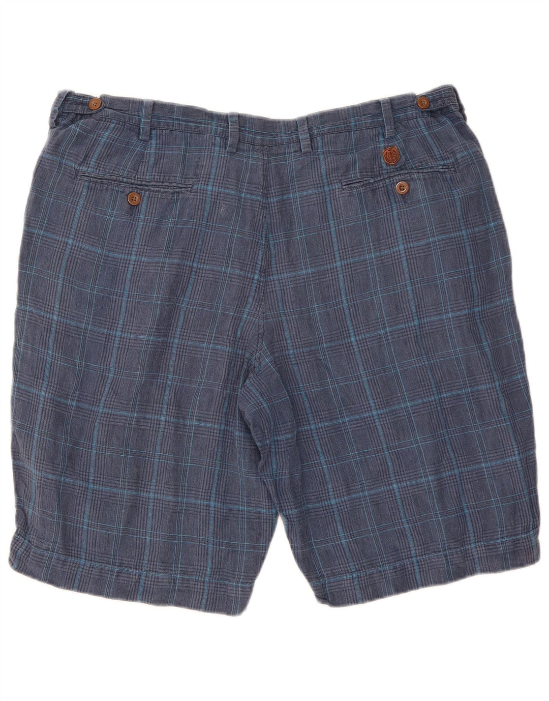MARKS & SPENCER Pantaloncini chino da uomo W40 XL Lino a quadri blu navy