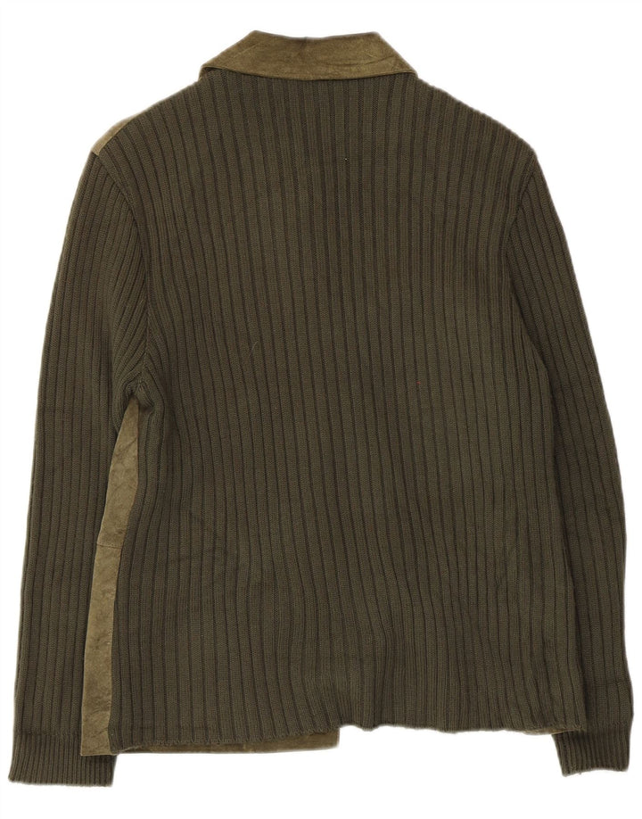 Giacca vintage da donna in pelle scamosciata lavorata a maglia UK 14 in pelle verde medio