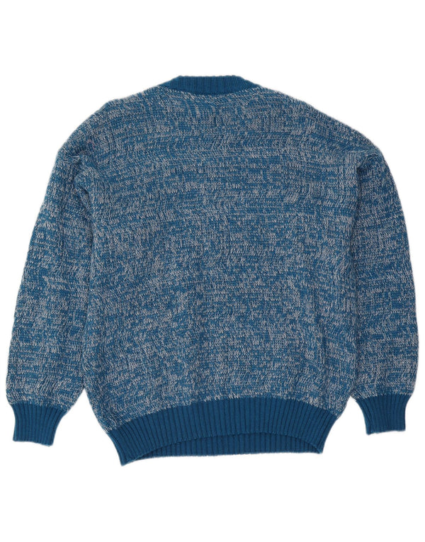Maglione vintage da uomo girocollo IT 50 blu medio screziato