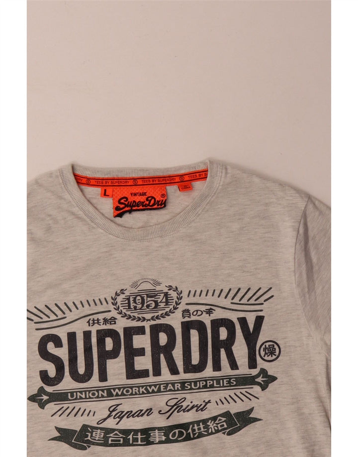 T-shirt grafica da uomo Superdry Top grande in cotone chiazzato grigio