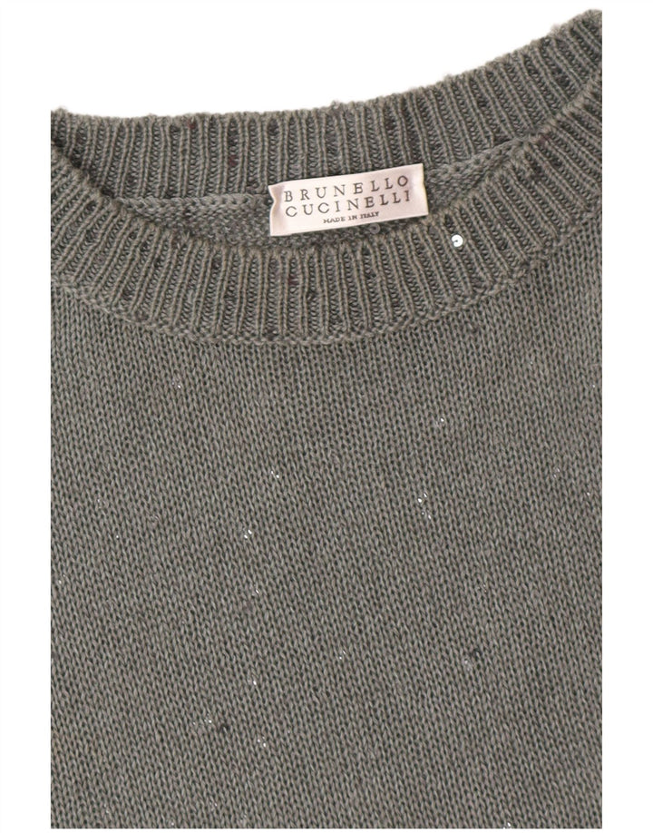 BRUNELLO CUCINELLI Maglione girocollo da donna UK 12 Grigio medio