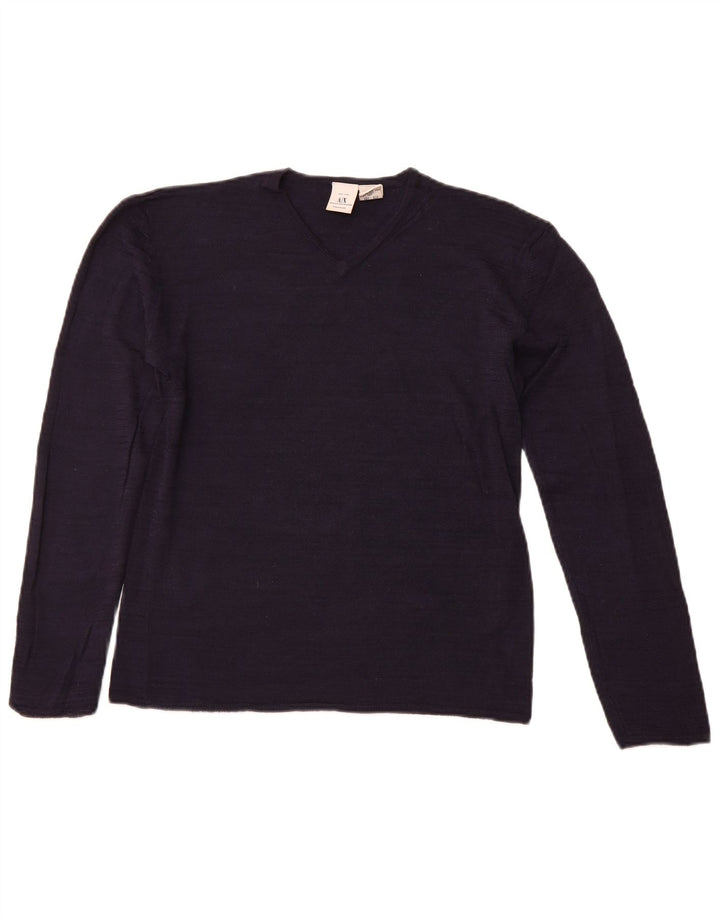 ARMANI EXCHANGE Maglione da donna con scollo a V UK 12 Medio Blu Navy