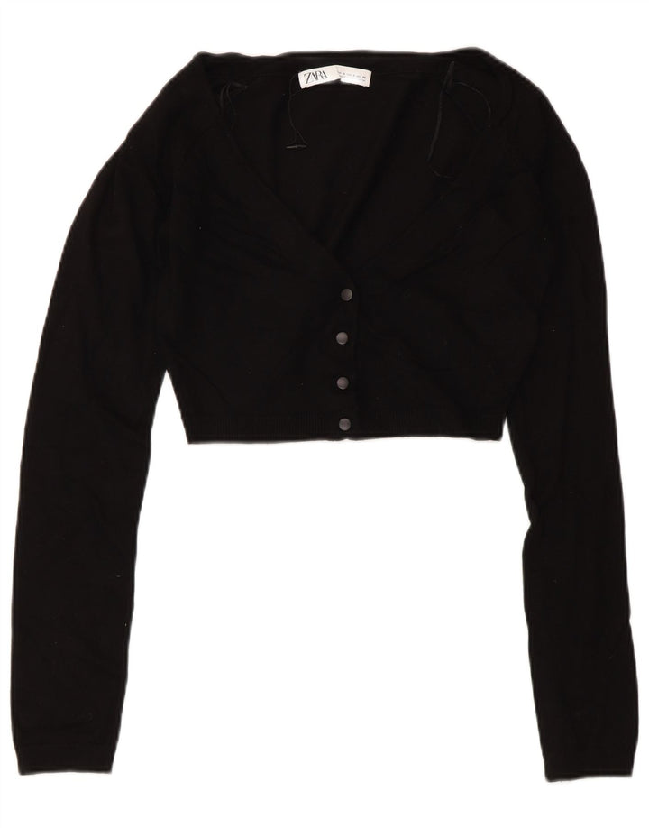 Zara Womens Crop Blouse Top UK 8 Small Black Viscose
