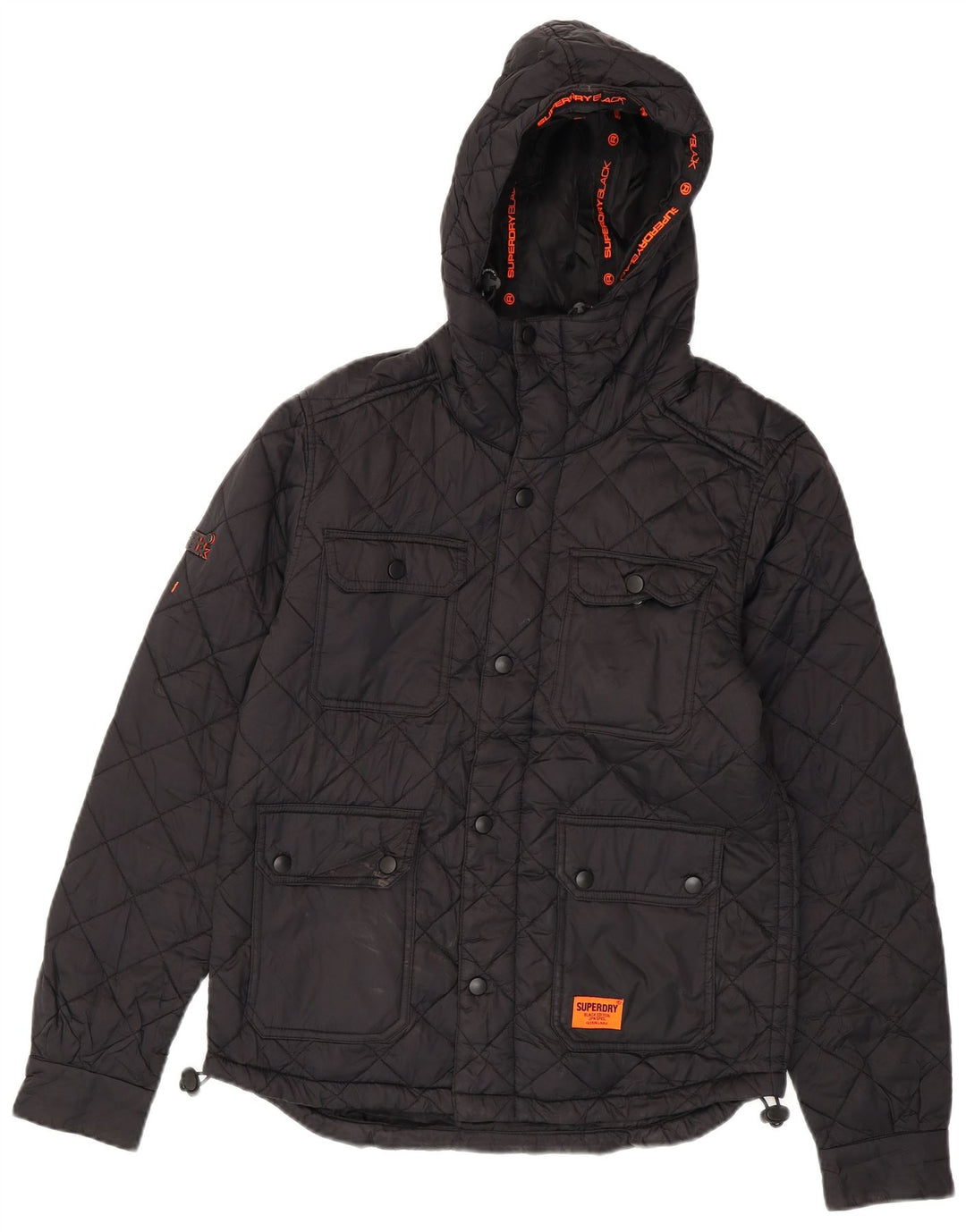 Giacca trapuntata con cappuccio da uomo SUPERDRY UK 36 piccola in nylon nero