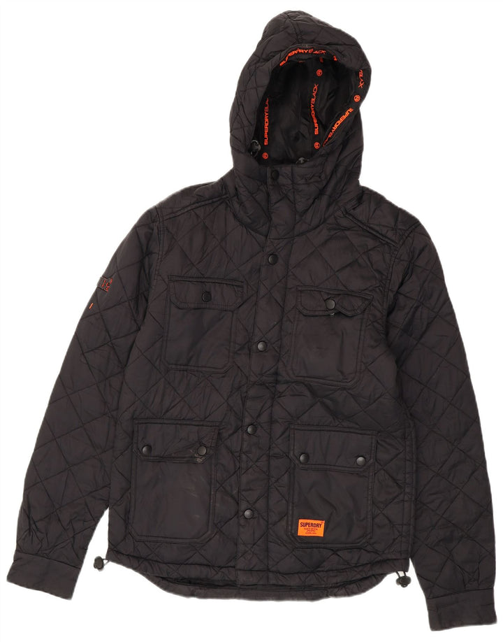 Giacca trapuntata con cappuccio da uomo SUPERDRY UK 36 piccola in nylon nero