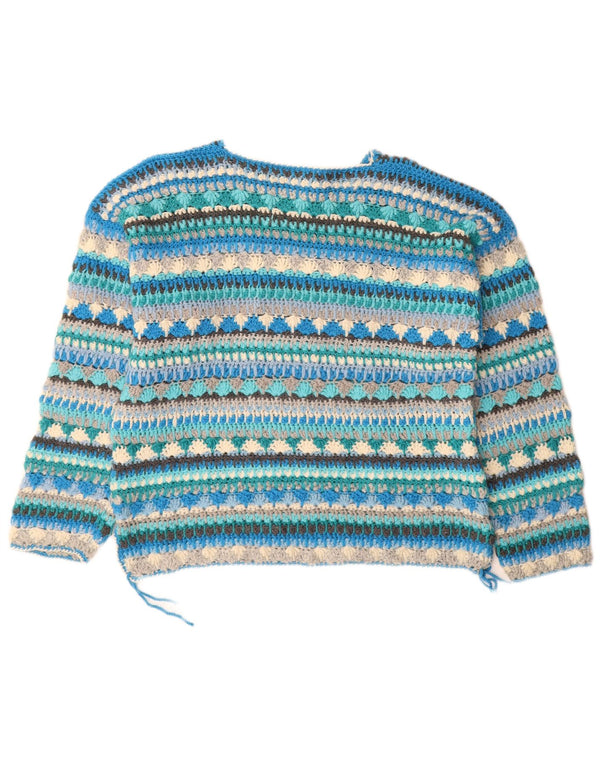 Maglione maglione girocollo da donna vintage UK 18 XL a righe blu