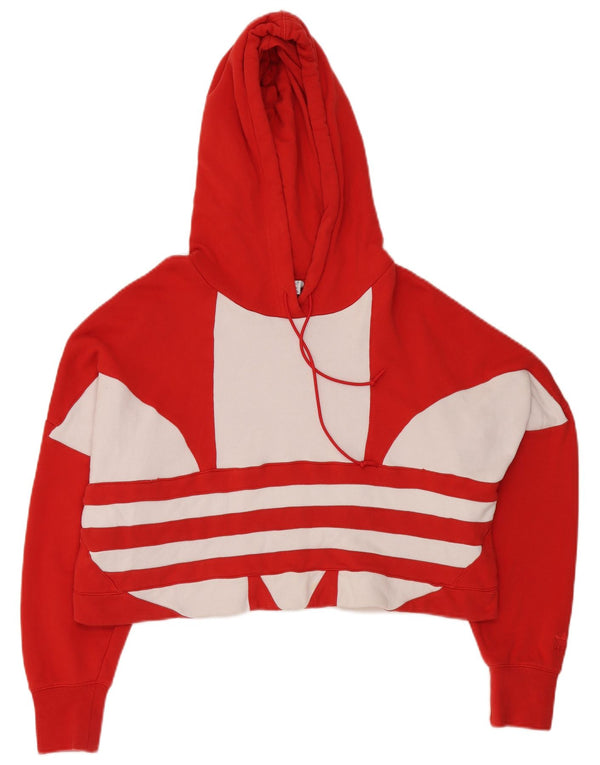 ADIDAS Womens Oversized Graphic Crop Hoodie Jumper UK 10 Small Red