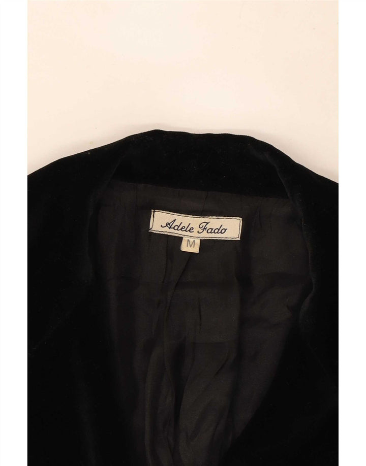 Giacca blazer in velluto a 3 bottoni da donna Adele Fado UK 12 media nera