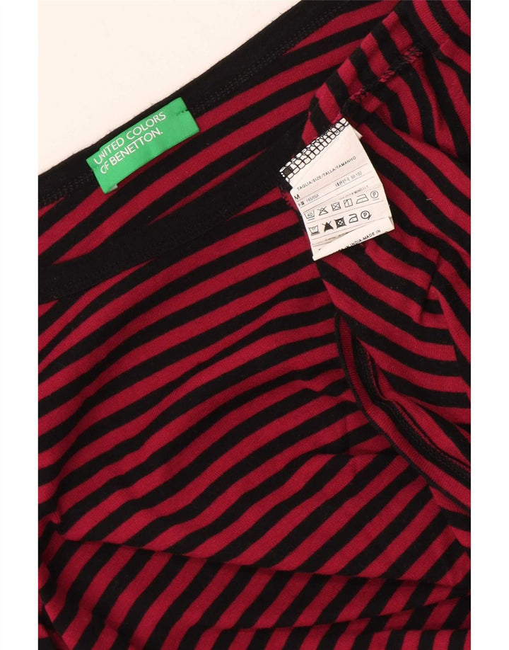 Top da donna Benetton manica 3/4 UK 12 cotone a righe rosse medie