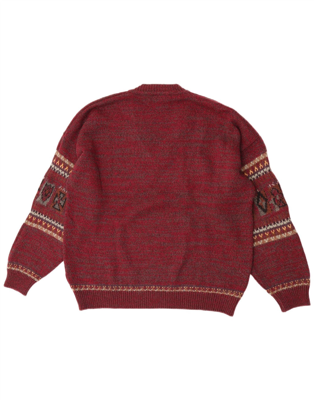 Maglione da uomo con scollo a V Fiume Grande lana Fair Isle bordeaux