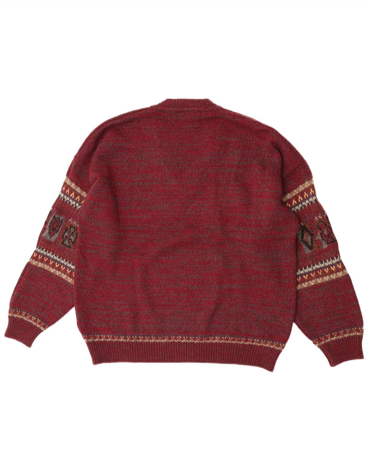 Maglione da uomo con scollo a V Fiume Grande lana Fair Isle bordeaux