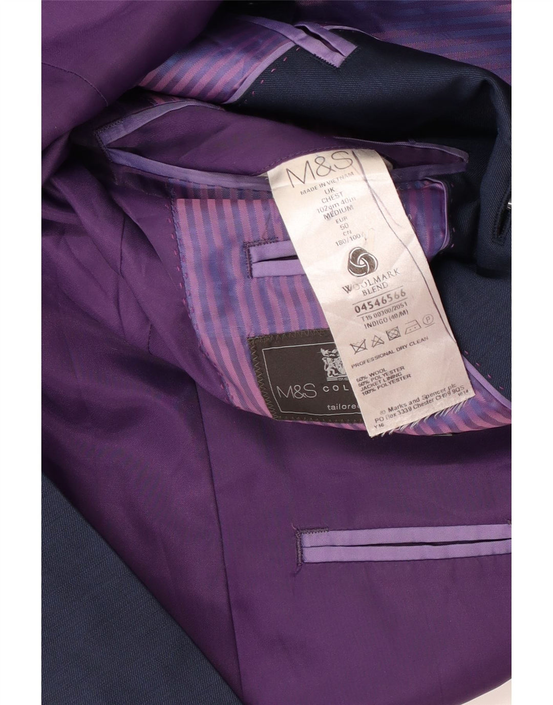 Giacca blazer a 2 bottoni da uomo Marks & Spencer UK 40 grande lana blu navy